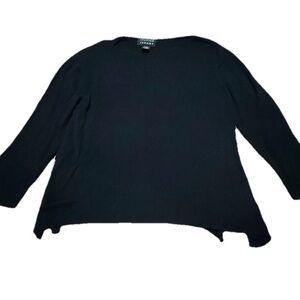 SPENSER JEREMY Silk Blend 3/4 Sleeve Ribbed Top Women Large Crew Neck Black